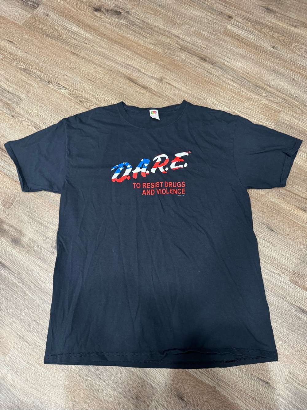 Y2K Vintage Black D.A.R.E. Tee with Red, White & Blue Logo